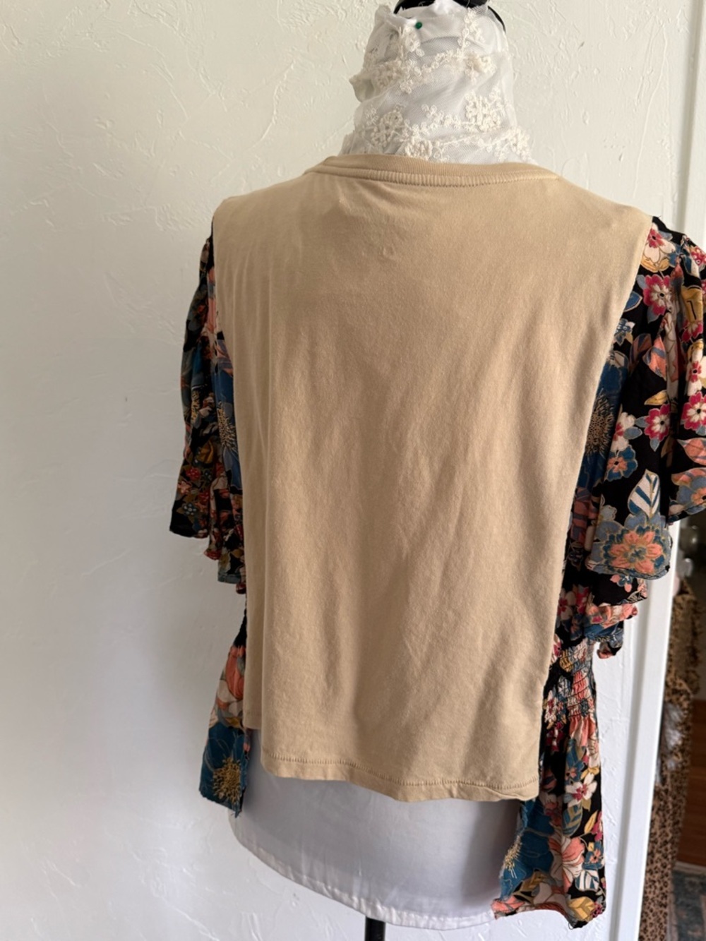 Mixed Media Upcycled Floral Fringe Top Large - Picture 3 of 8
